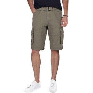 RAW X Mens Belted 12.5" Inseam Knee Length Cargo Shorts, Stone, Size 46 Gray